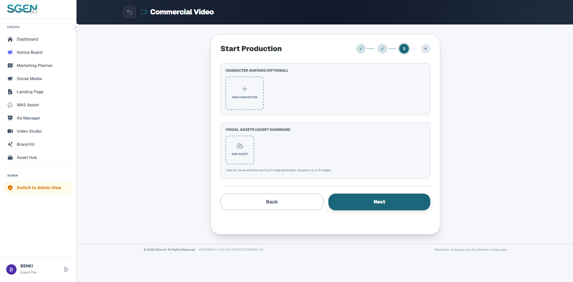 Digital Actor Avatars and Product Asset References Form Selections
